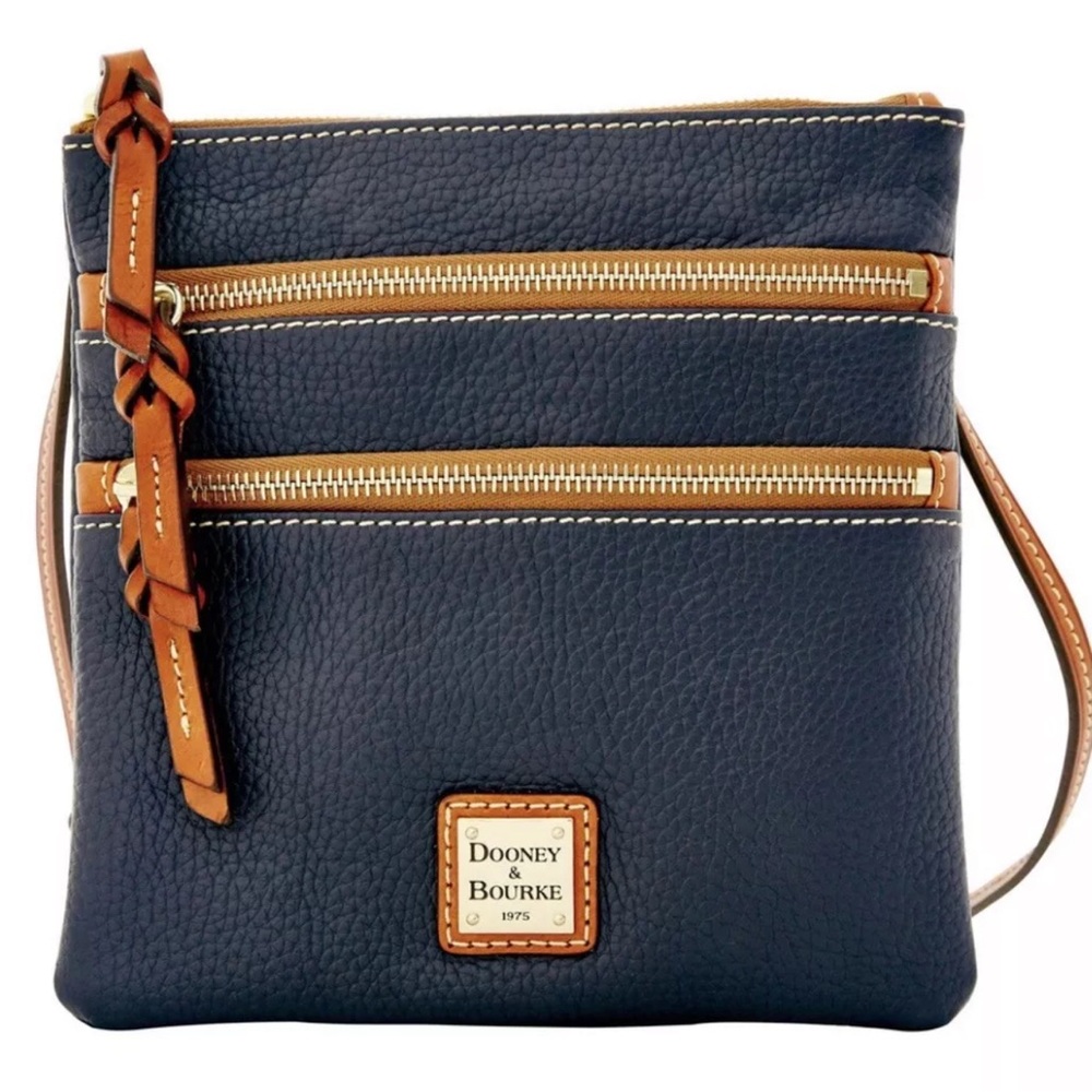Dooney And Bourke Pebble Grain Triple Zip Crossbody Midnight Blue Purse
